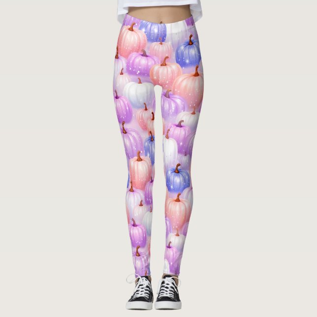 Pastell Halloween-pumpa Glans Leggings (Framsida)