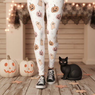Pastell Halloween-pumpor Spöken Mönster ID1326 Leggings