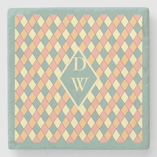 Pastell Harlekin-monogram geometrisk dryckesdekora Stenunderlägg (Framsidan)