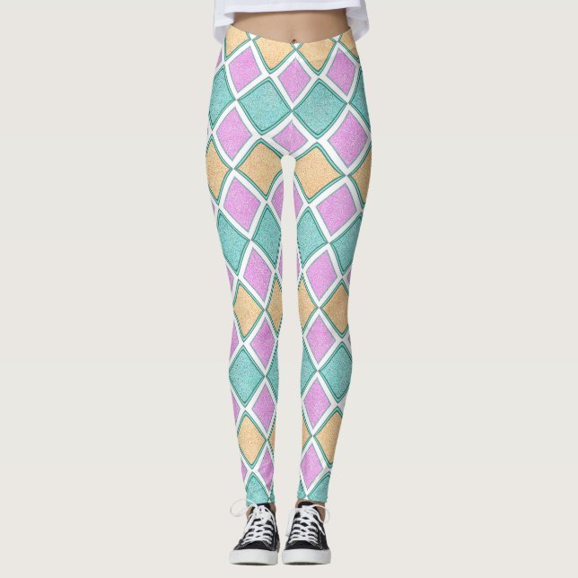 Pastell Harlekin Prism Diamantmönster Leggings (Framsida)