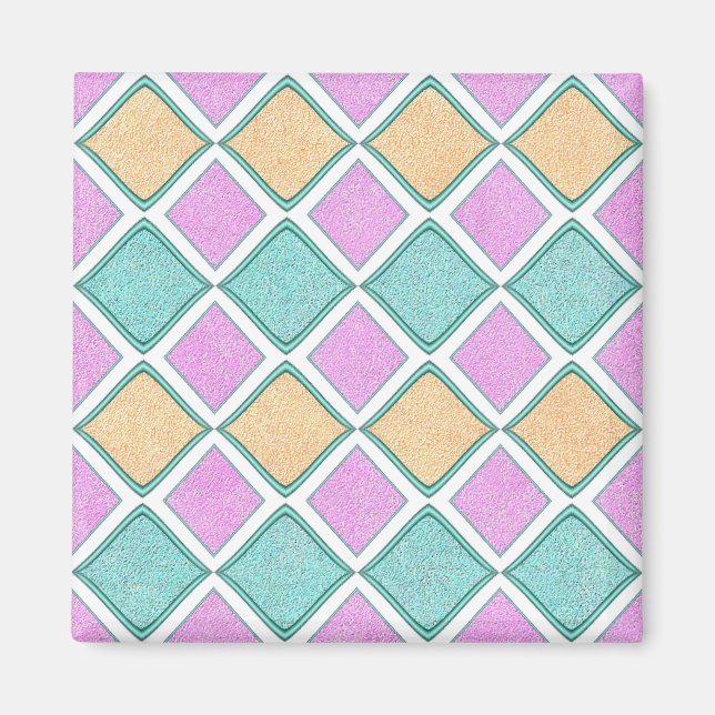 Pastell Harlequin Prism Diamantmönster Magnet (Framsidan)