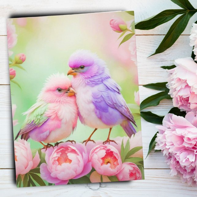 Pastell Harmoni: Fluffiga Sångfåglar Vykort (Whimsical Nature: Pastel Songbirds Postcard, Perfect for Art and Nature Lovers!)