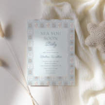 Pastell Hav Säger Vi snart Bebis Ocean Stamps Baby
