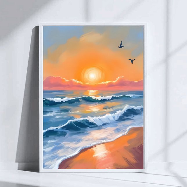 Pastell Hav Solnedgång Akvarell Strand Målning Poster (Skapare uppladdad)