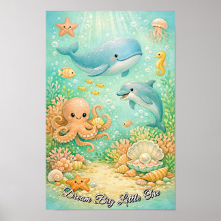 Pastell Hav Val Bläckfisk Sjöhäst Könsneutral Poster