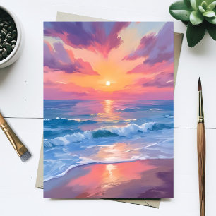 Pastell Hav Vattenfärg Strand Vågor Målning Vykort