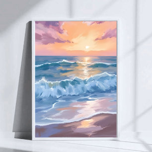 Pastell Havsvågor Akvarell Havsmålning Poster
