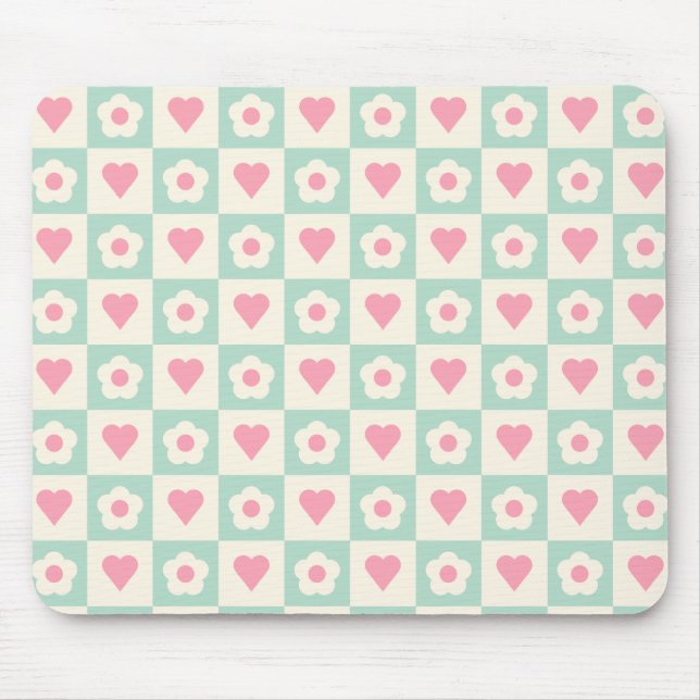 Pastell Hjärt- och Blommönster Musmatta (Framsidan)