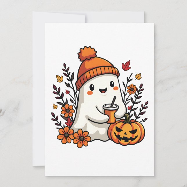 Pastell Höst Kawaii Spöke Fall Pumpkin Spice   Inbjudningar (Framsida)
