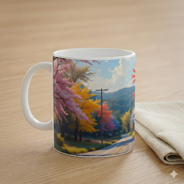 Pastell Höst Landsvägs Akvarell Kaffemugg (Pastel Autumn Country Road Watercolor Coffee Mug)
