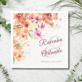 Pastell Höst Vildblomma Peony Ros Konst Bröllop Pappersservett