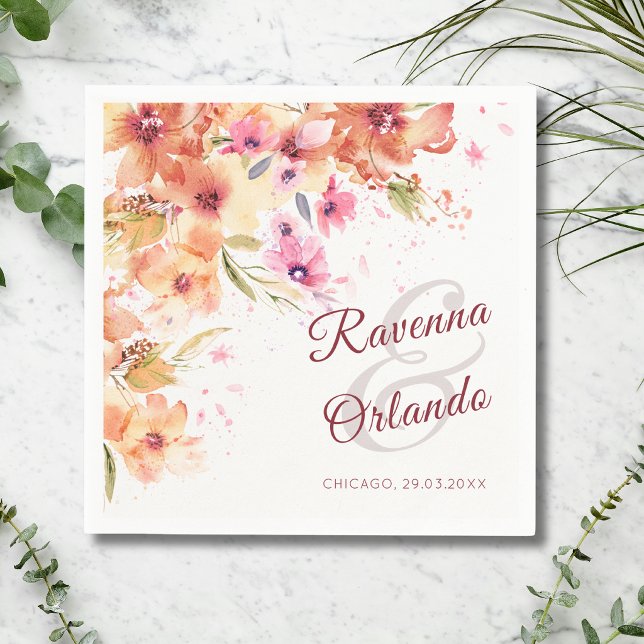 Pastell Höst Vildblomma Peony Ros Konst Bröllop Pappersservett (Skapare uppladdad)
