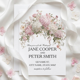 Pastell hydrangeas och rosor Budget Bröllop Inbjudningar