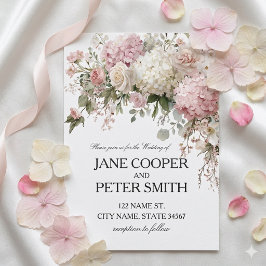 Pastell hydrangeas och rosor Budget Bröllopsinbjud Inbjudningar