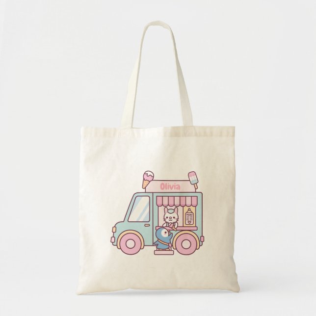 Pastell Isglassbil Kanin Och Pingvin Totebag Tygkasse (Framsidan)