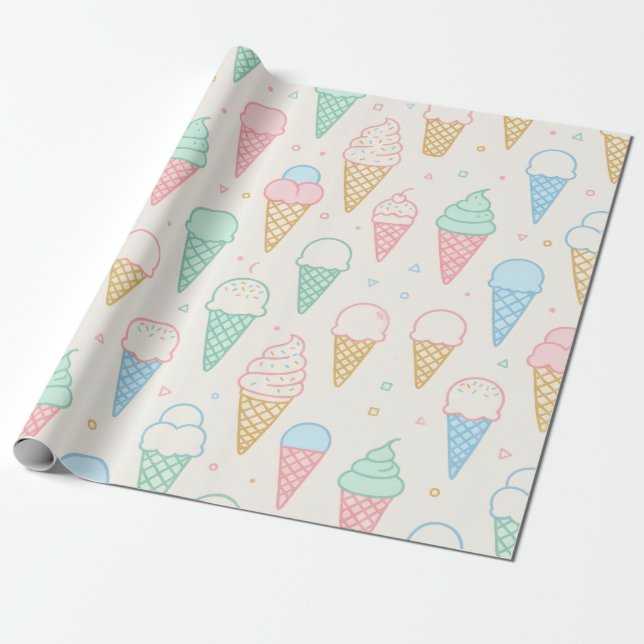 Pastell Isglasskon Godis Presentpapper (Utrullad)