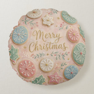 Pastell Julgodis God Jul Snöflinga Rund Kudde