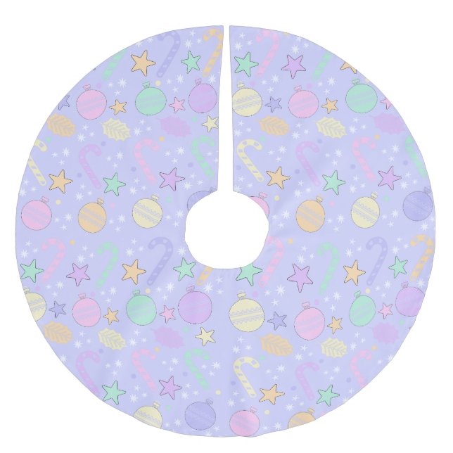 Pastell Julmönster Julgransmatta Borstad Polyester (Framsidan)