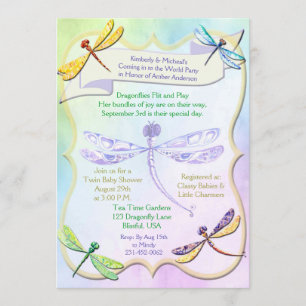Pastell Juvelton Libell Baby Shower Inbjudan