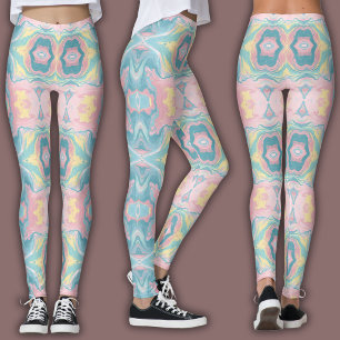 Pastell Kalejdoskop Mönster   Rosa & Mint Mandala Leggings
