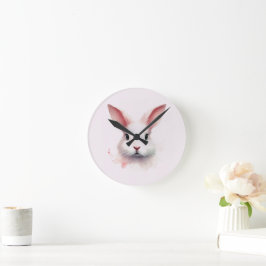 Pastell Kanin Ansikte Rosa Väggtimme Rund Klocka