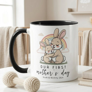 Pastell Kanin Mamma Baby Första Mors Dag Kärlek Ko Mugg