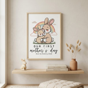 Pastell Kanin Mamma Baby Första Mors Dag Lugn Kärl Poster