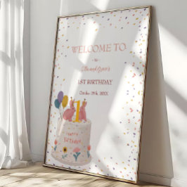Pastell Kanin Tvilling Flicka 1-års Födelsedagsfir Poster