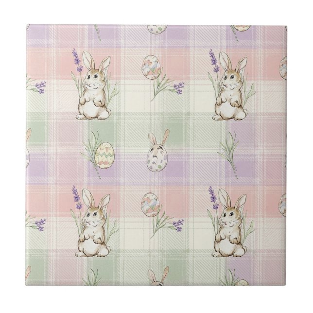 Pastell Kaninägg Gingham Vår Mönster Kakelplatta (Framsidan)