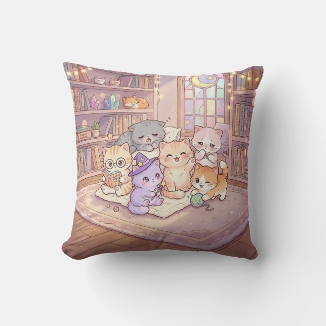 Pastell Katt Bibliotek Vänner Kudde (Framsida)