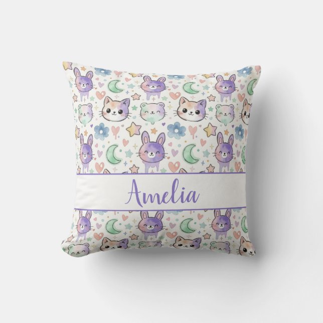 Pastell Kawaii Djur Söt Vattenfärg Barnkammardekor Kudde (Framsida)