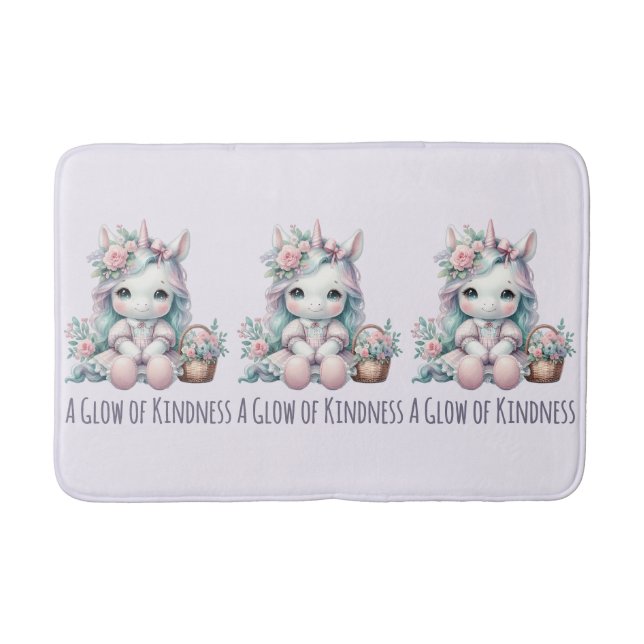 Pastell Kawaii Enhörningdocka med blomsterkorg Badrumsmatta (Framsidan)