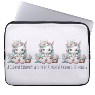 Pastell Kawaii Enhörningdocka med blomsterkorg Laptop Fodral