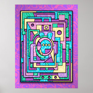 Pastell Kawaii Geometrisk Abstrakt Labyrint Poster