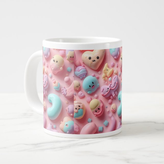 Pastell Kawaii Godis Karaktärs Konst Jumbo Mugg (Framsida vänster)