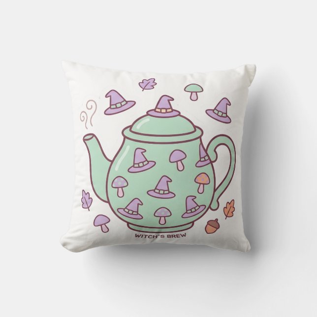 Pastell Kawaii Häxans Brygd Tekanna Kastkudde Kudde (Framsida)