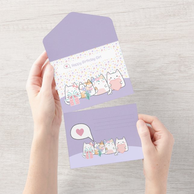 Pastell Kawaii Katt Ungar Greeting Cartoon Klotter (Tearaway)