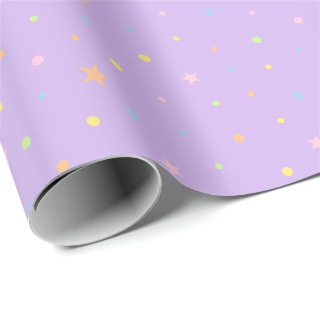 Pastell Konfettifödelsedagsmönster på Lila Presentpapper (Rullad Hörn)