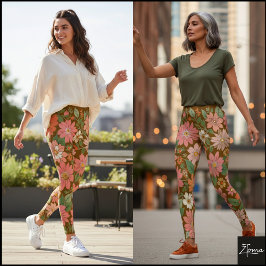 Pastell Korall Retro Blommig Tusensköns Bakgrund - Leggings