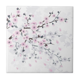Pastell Körsbärsblom Floral Illustrativ Kakelplatta