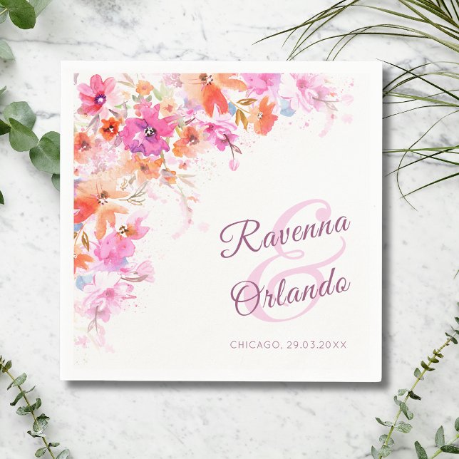 Pastell Körsbärsblom Floral Rosa Romantisk Bröllop Pappersservett (Skapare uppladdad)