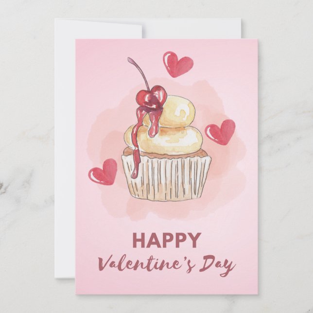 Pastell Körsbärscupcake Valentine Kort (Framsida)