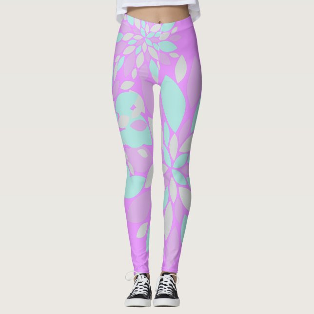 Pastell Kronblad Blommönster Leggings (Framsida)