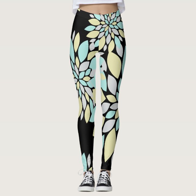 Pastell Kronblad Blommönster Leggings (Framsida)