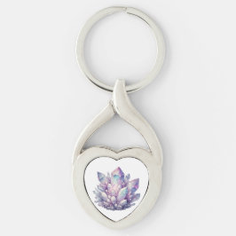 Pastell Kvarts Kluster Twisted Heart Silverfärgad Nyckelring