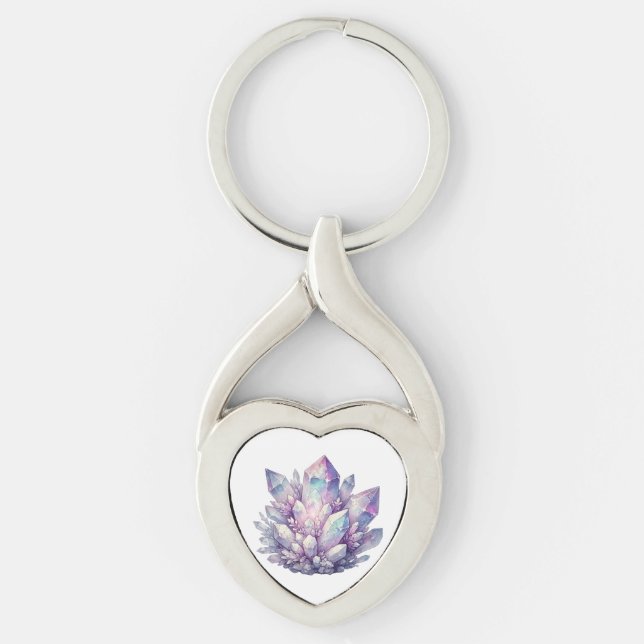 Pastell Kvarts Kluster Twisted Heart Silverfärgad Nyckelring (Framsidan)