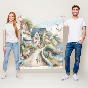 Pastell Landlig Kustby Flykt Fleecefilt