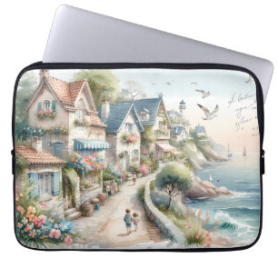 Pastell Landlig Kustby Flykt Laptop Fodral