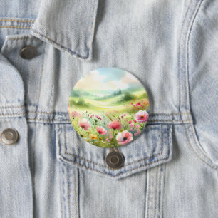 Pastell Landskap av Vildblommor på Äng Knapp