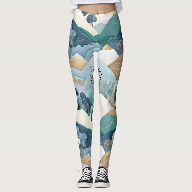 Pastell Landskapsmönster Leggings (Framsida)